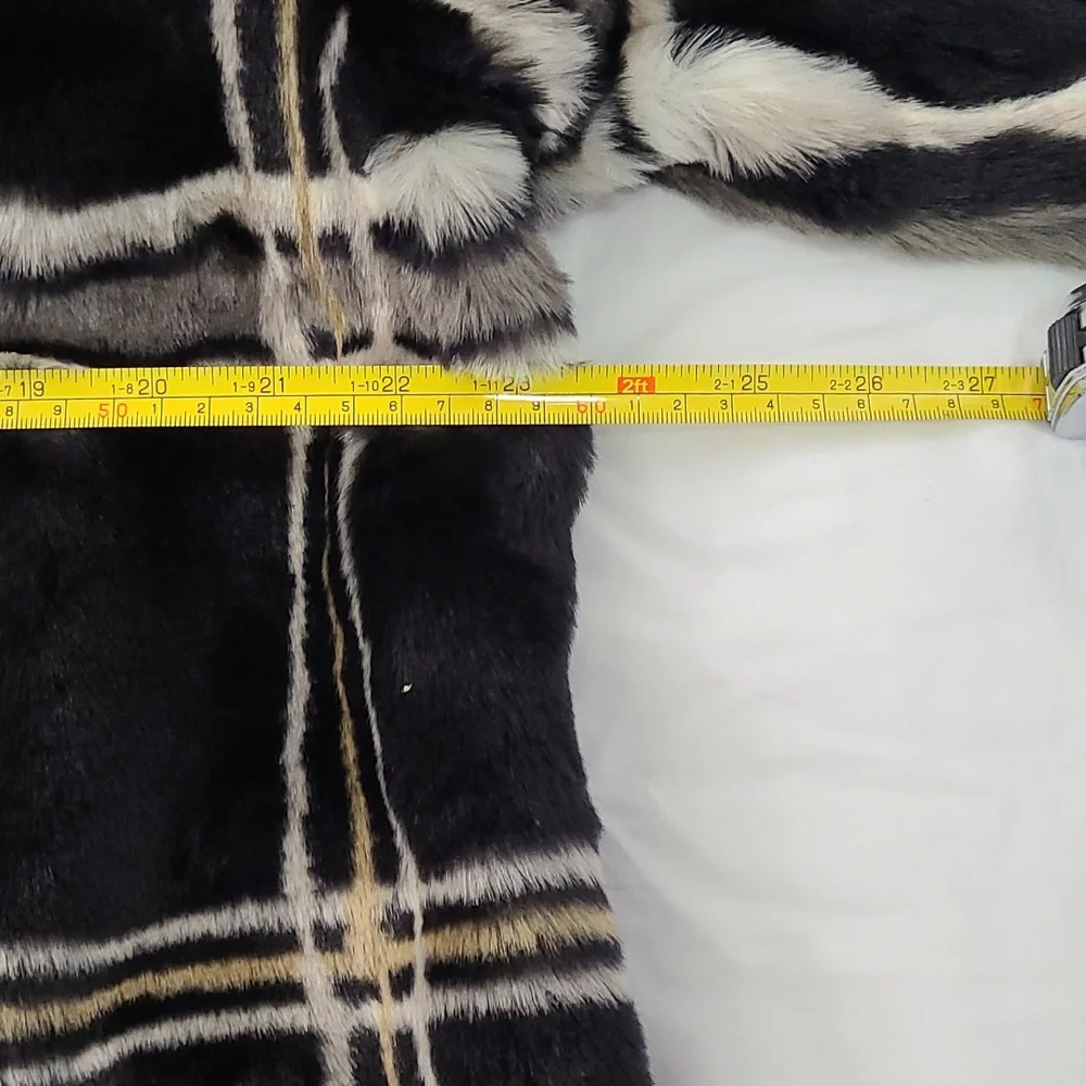 ISAAC MIZRAHI LIVE Faux Fur Dress Coat plaid, long Sz L - Picture 6 of 8